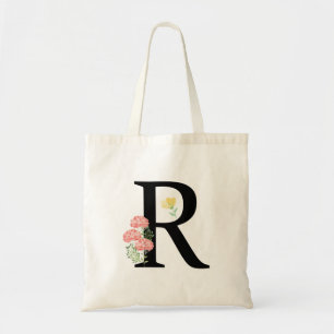 Monogram Letter R watercolor flowers modern chic Tote Bag