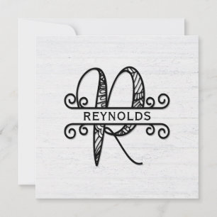 Monogram Letter R with Family Name   Card