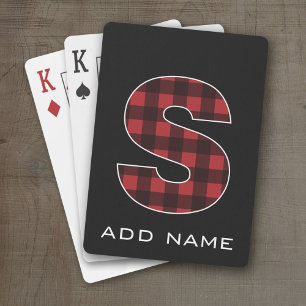 Monogram Letter S - Black and Red Buffalo Plaid Playing Cards