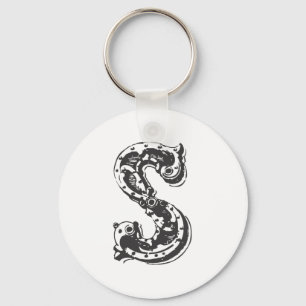 Monogram Letter S in Black Key Ring