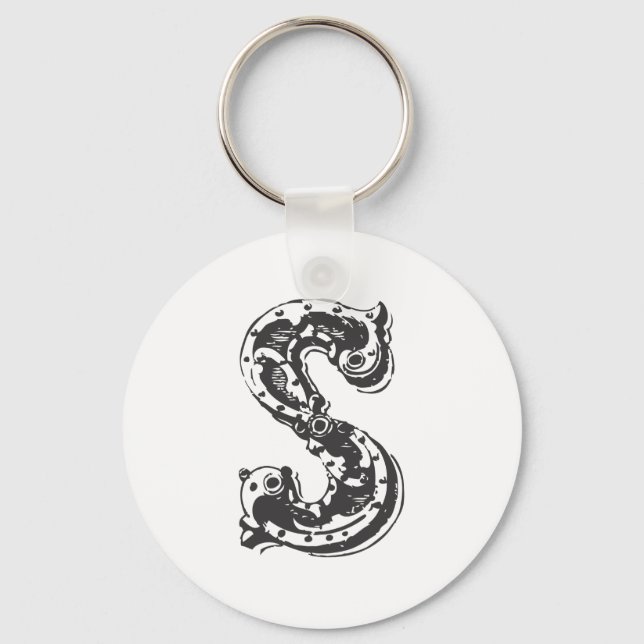 Monogram Letter S in Black Key Ring (Front)