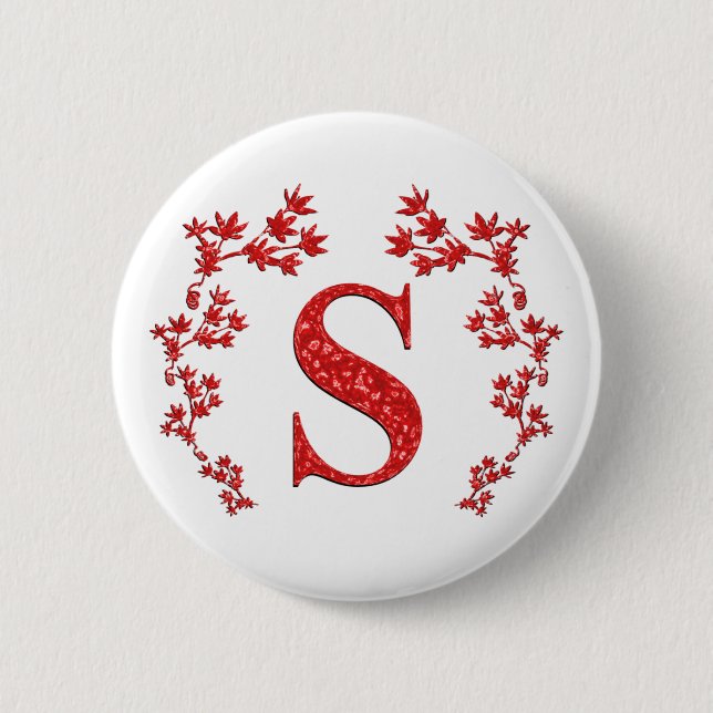 Monogram Letter S Red Leaves 6 Cm Round Badge (Front)