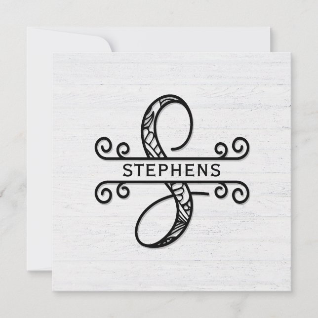 Monogram Letter S with Family Name   Card (Front)