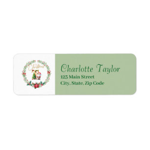 Monogram Letter T :Christmas Wreath w/ Santa Claus Return Address Label