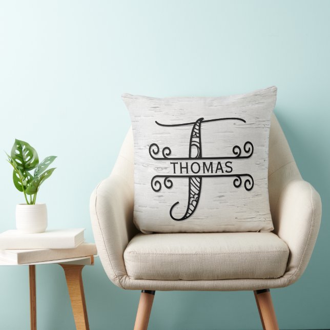 Monogram Letter T with Family Name Cushion (Chair)
