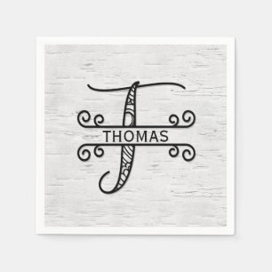 Monogram Letter T with Family Name  Napkin