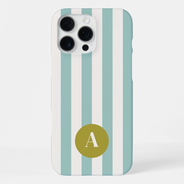 Monogram Letter Turquoise Stripes Pattern  iPhone Case (Back)