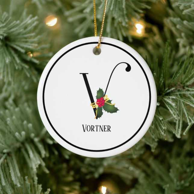 Monogram Letter V Personalised Christmas Ceramic Ornament (Tree)