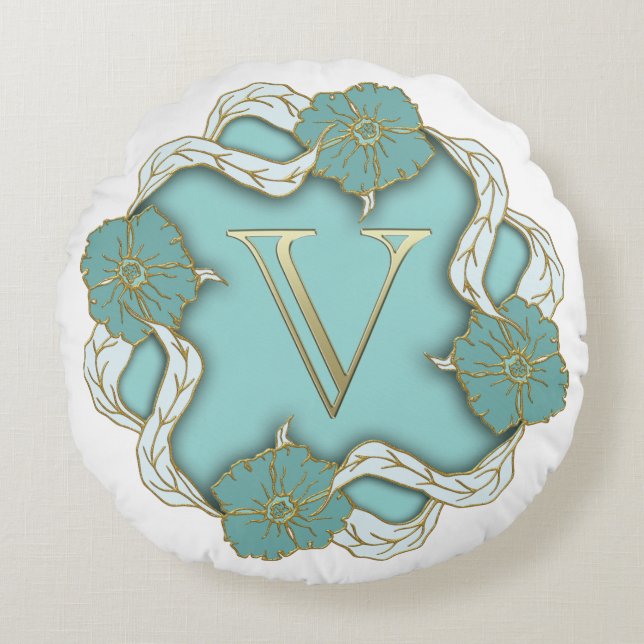 Monogram Letter V Round Pillow (Front)
