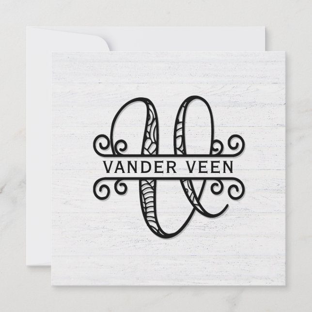 Monogram Letter V with Family Name   Card (Front)