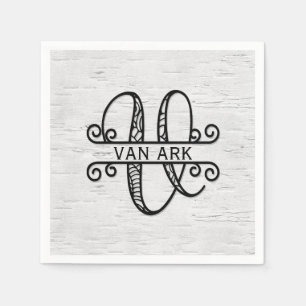 Monogram Letter V with Family Name  Napkin