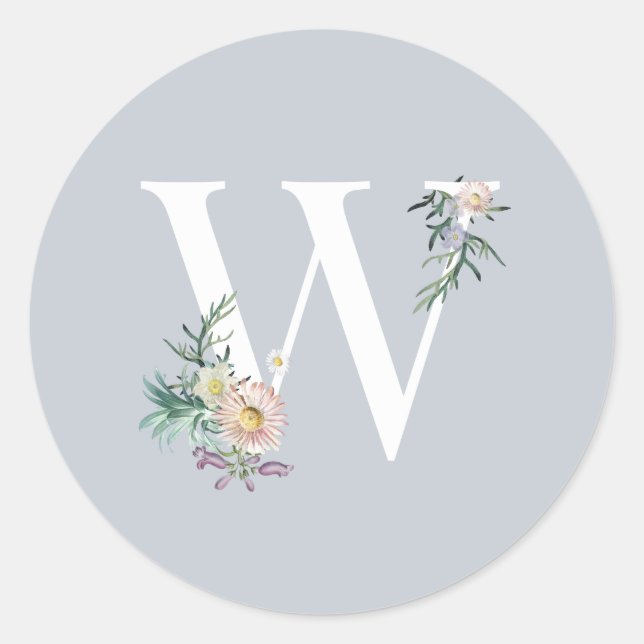 Monogram Letter W Floral Custom Wedding Classic Round Sticker (Front)