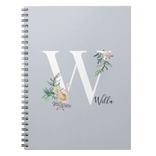 Monogram Letter W Floral Personalized Notebook