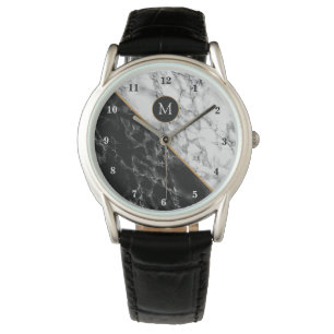 Monogram Letter Watch Black White Marble