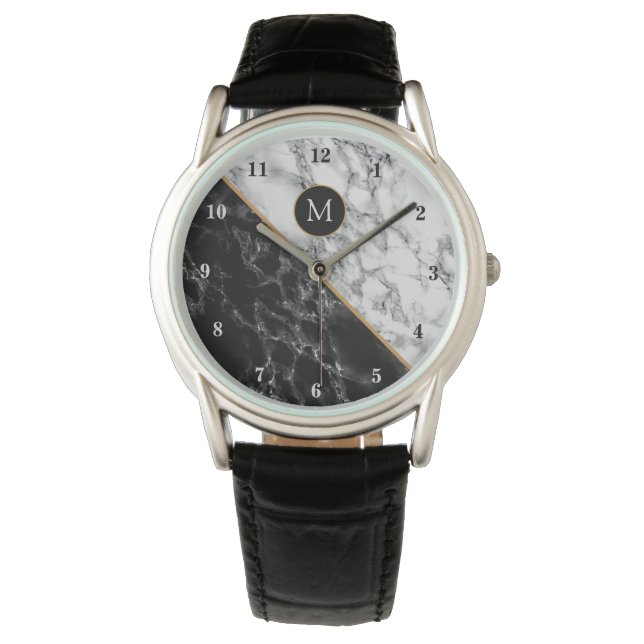 Monogram Letter Watch Black White Marble (Front)