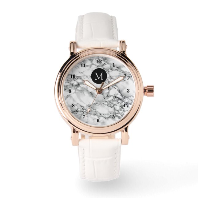 Monogram Letter White Marble Stone Watch (Front)