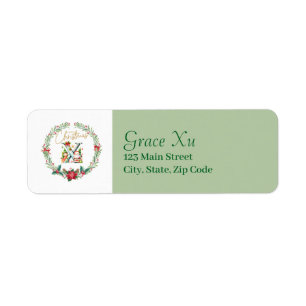Monogram Letter X :Christmas Wreath w/ Santa Claus Return Address Label