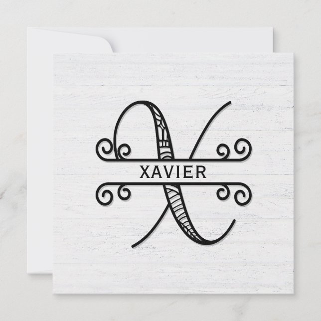 Monogram Letter X with Family Name Card (Front)