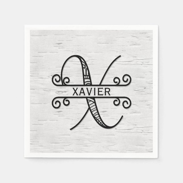 Monogram Letter X with Family Name   Napkin (Front)