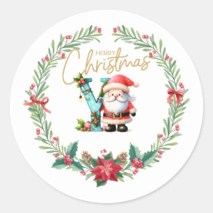 Monogram letter Y, Christmas Wreath w/ Santa Claus Classic Round Sticker