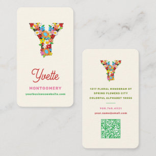 Monogram Letter Y Colourful Spring Flowers Garden Business Card