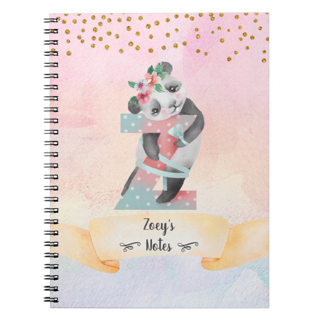 Monogram Letter Z Baby Panda Girly Notebook (Front)