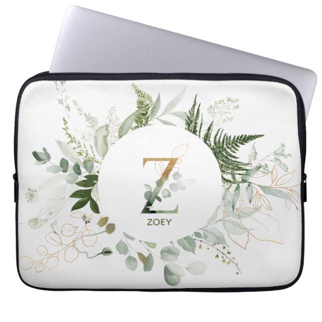 Monogram Letter Z Foliage Wreath Laptop Sleeve (Front)