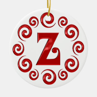Monogram Letter Z Red Ceramic Ornament