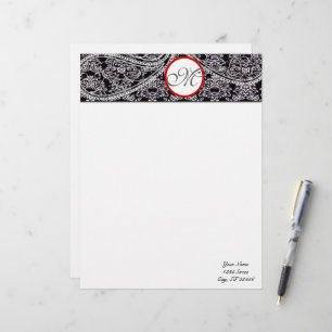 Monogram Letterhead Black and Grey Paisley