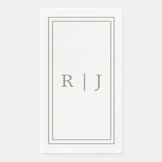 Monogram Letters Initial Sage Green Simple Wedding Napkin (Front)