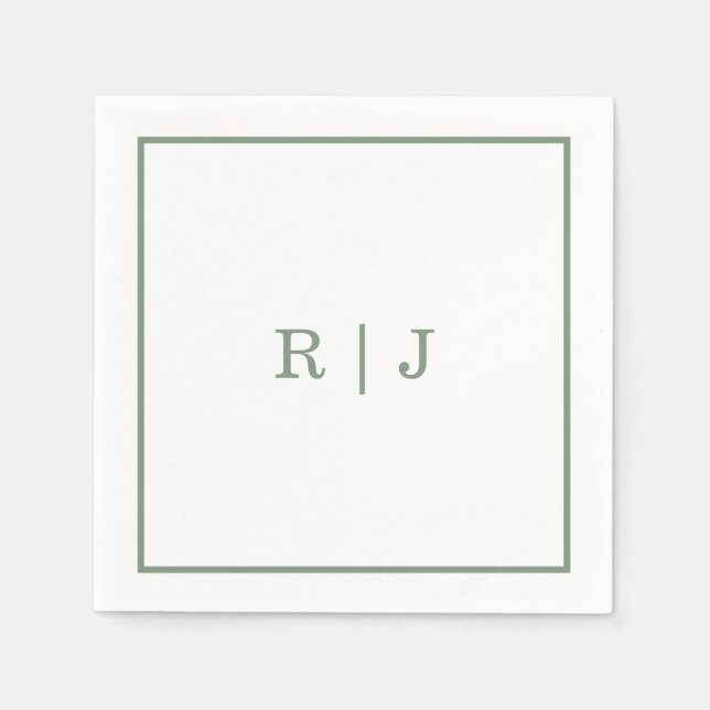 Monogram Letters Sage Green Elegant Wedding Napkin (Front)