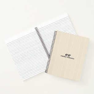 Monogram Light Beige Burlap Gray Typography Notebook