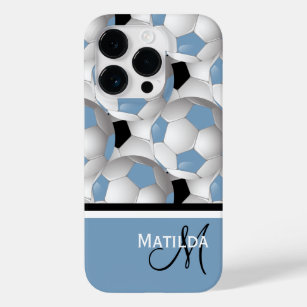 Monogram Light Blue Black Soccer Ball Pattern Case-Mate iPhone 14 Pro Case