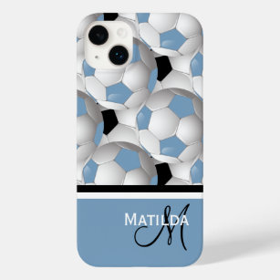 Monogram Light Blue Black Soccer Ball Pattern Case-Mate iPhone 14 Plus Case