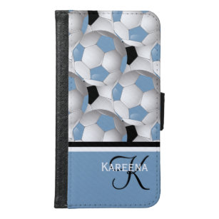 Monogram Light Blue Black Soccer Ball Pattern Samsung Galaxy S6 Wallet Case