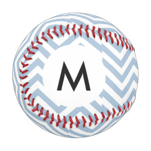 Monogram Light Blue Grunge Textured Chevron Baseball