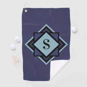 Monogram Light Blue Navy Blue Diamond Golf Towel