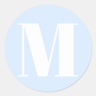 Monogram light blue white initial number  classic round sticker