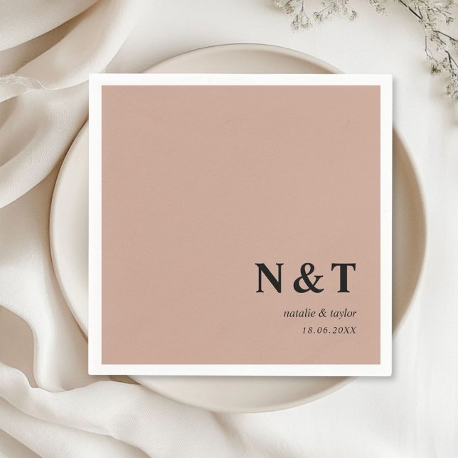 Monogram light-chocolate-brown napkin (Monogram, modern, simple, elegant napkins, brown, with your names and date.)