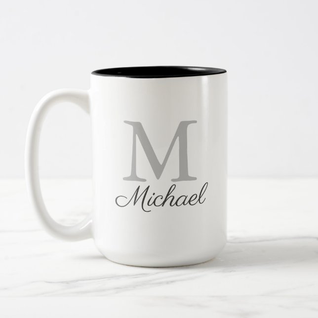 Monogram light fog Two-Tone coffee mug (Left)
