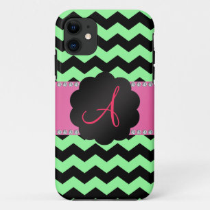 Monogram light green black chevrons iPhone 11 case