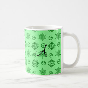 Monogram light green christmas stars snowflakes coffee mug