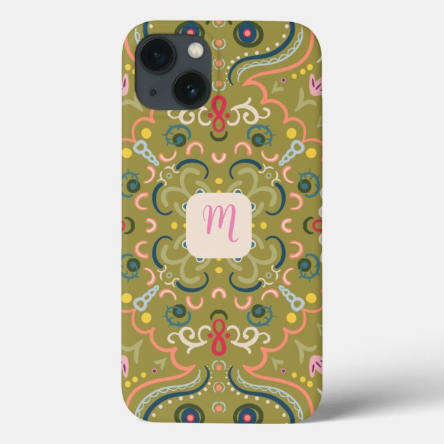 Monogram Light Green & Colourful  Case-Mate iPhone Case (Back)