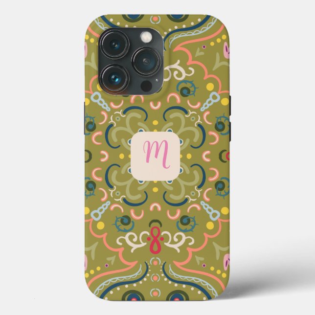 Monogram Light Green & Colourful  Case-Mate iPhone Case (Back)