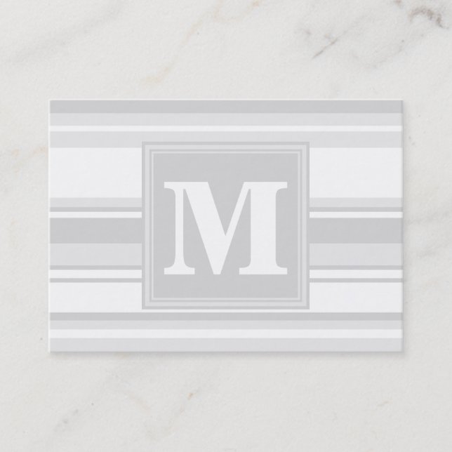 Monogram light grey stripes business card (Front)