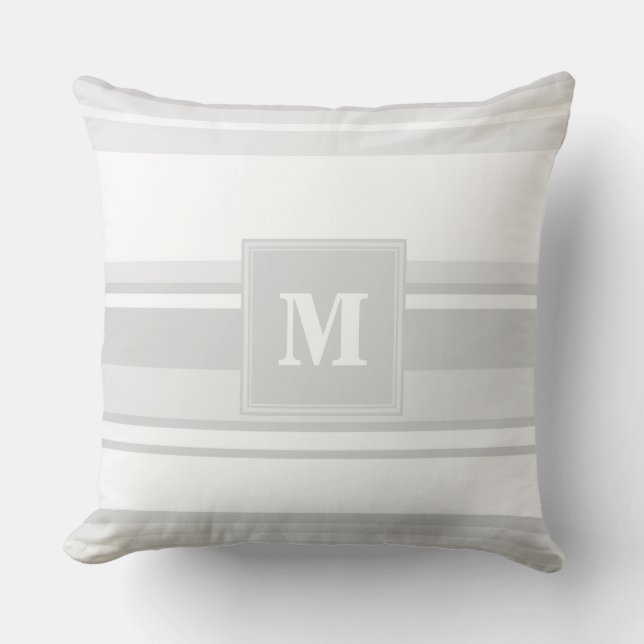 Monogram light grey stripes cushion (Front)