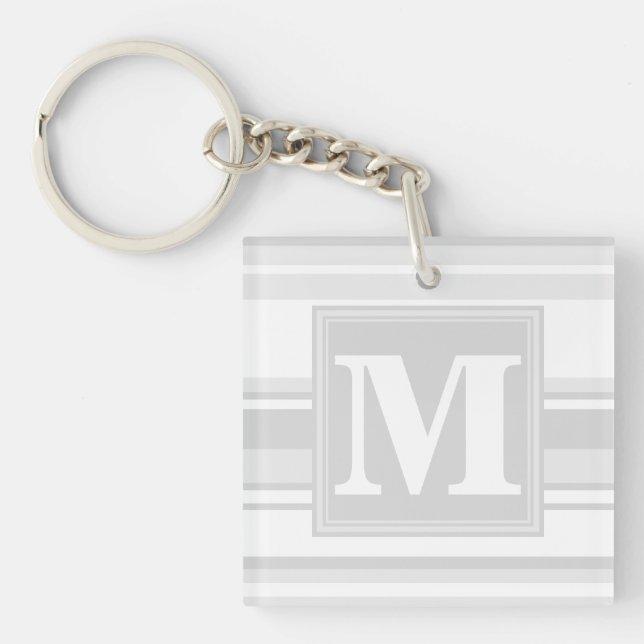 Monogram light grey stripes key ring (Front)