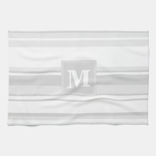 Monogram light grey stripes tea towel