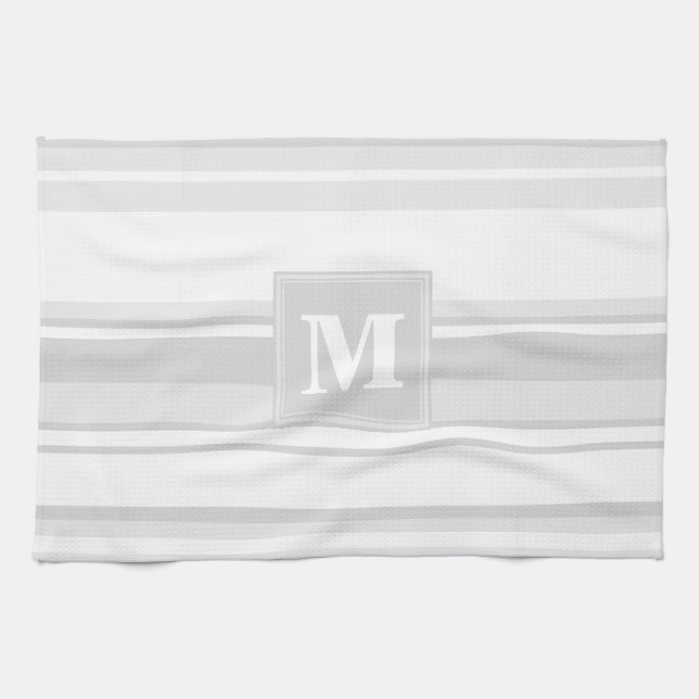 Monogram light grey stripes tea towel (Horizontal)
