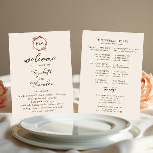 Monogram Light Peach Wedding Program